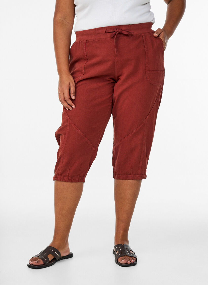Katoenen Capri-broek, Rood, Model image number 2