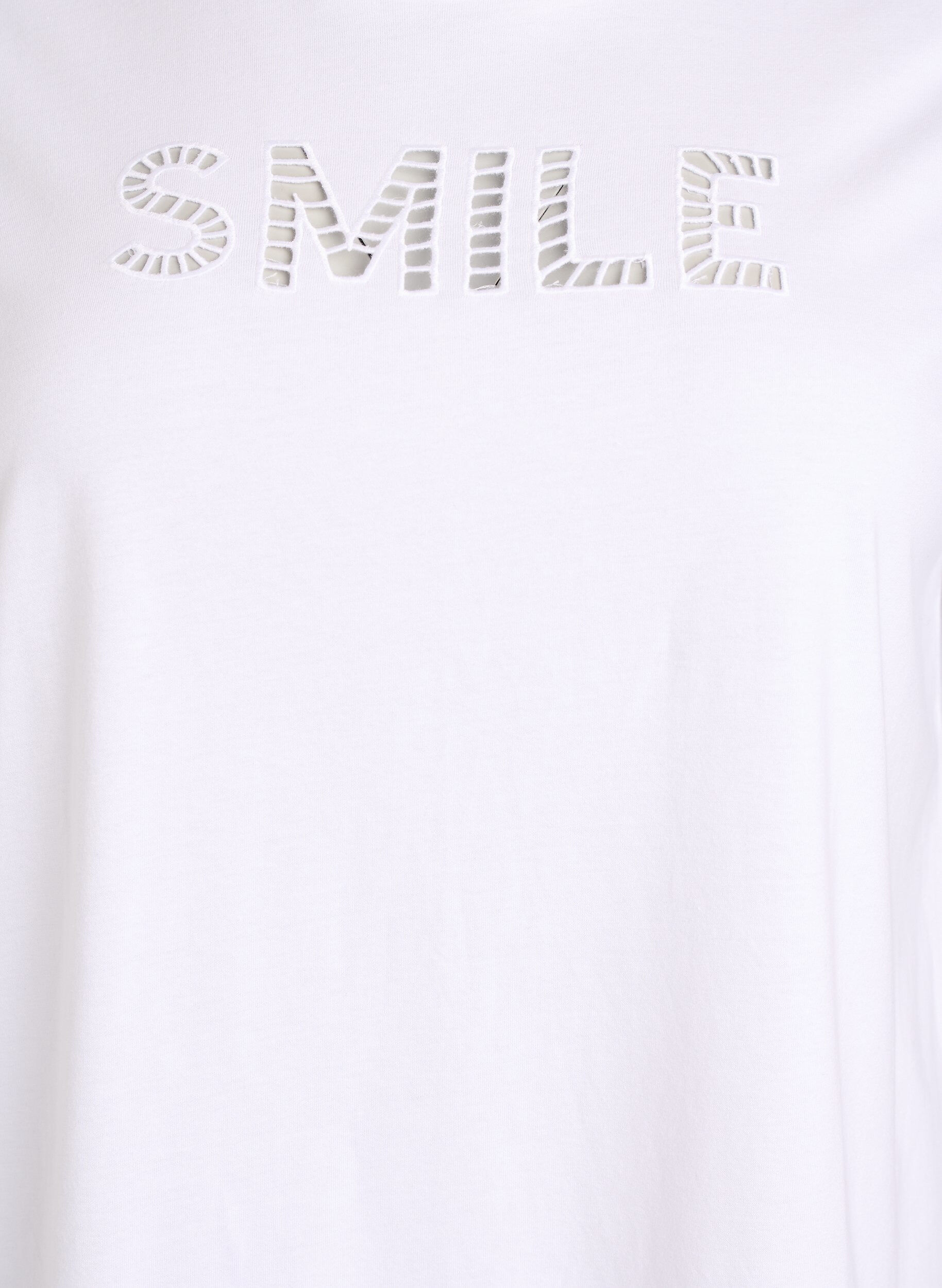 Zizzi Katoenen T-shirt met geborduurde tekst, Wit, Packshot image number 2