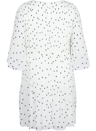 Bedrukte geplooide jurk met bindband, Bright White w. Dots, Packshot image number 1