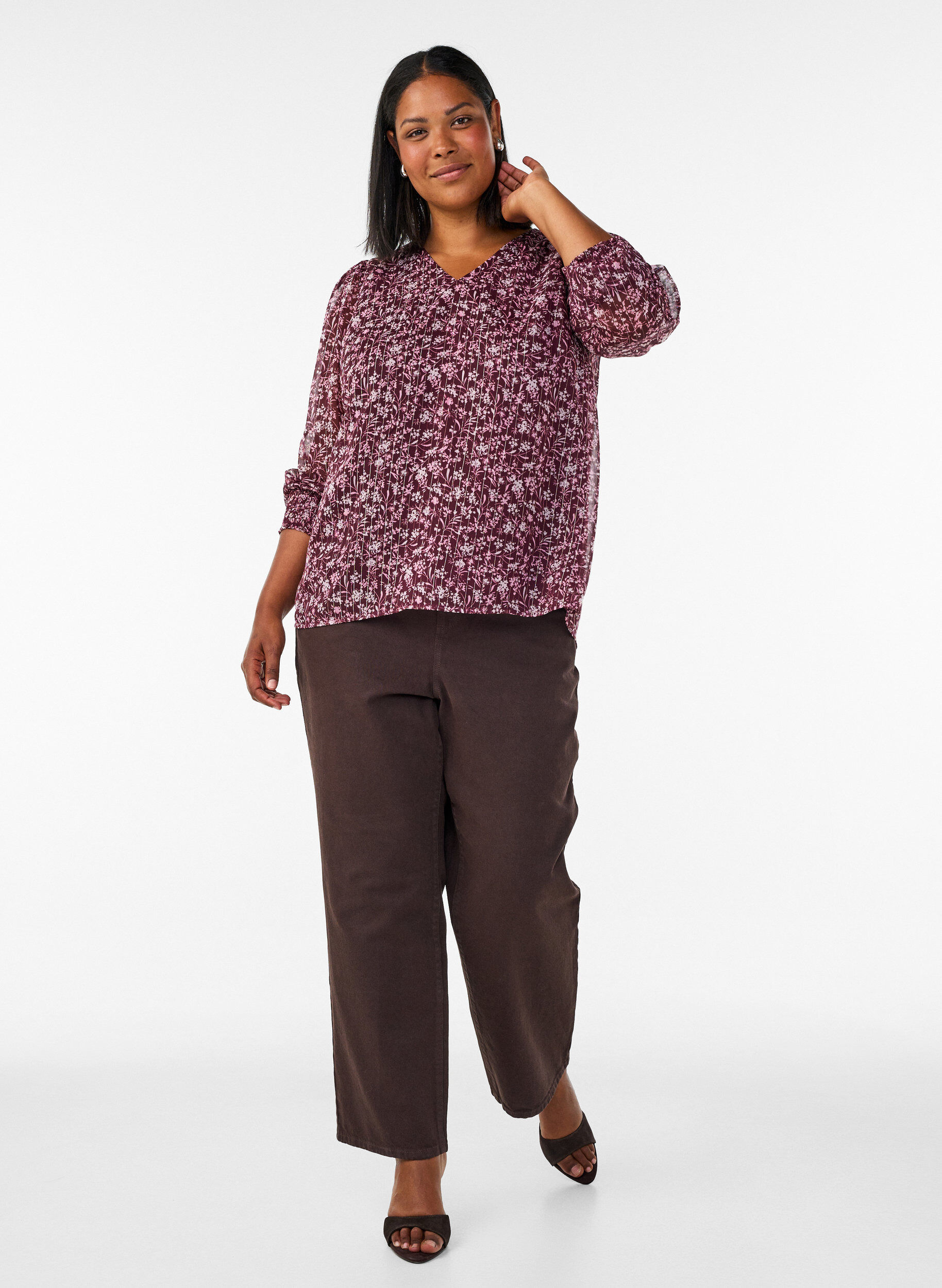 ZizziBlouse met bloemenprint en glitterdraad, Rood, Model image number 1