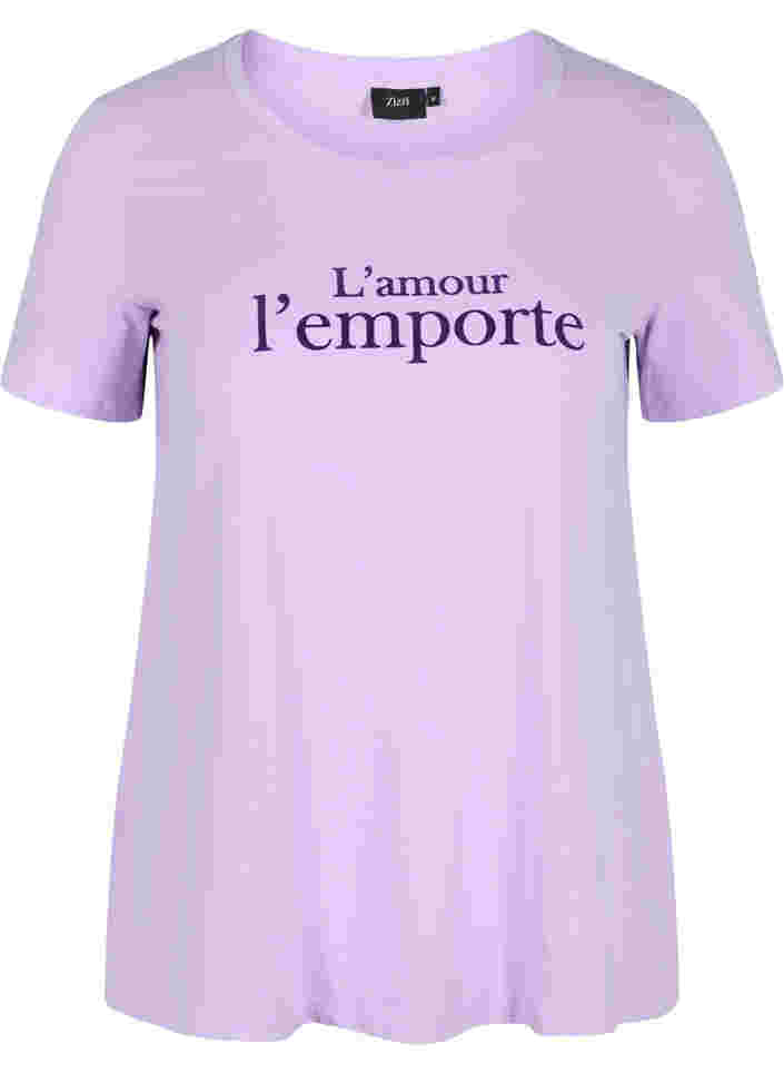 Katoenen t-shirt met korte mouwen en print,  Lavender LAMOUR, Packshot image number 0