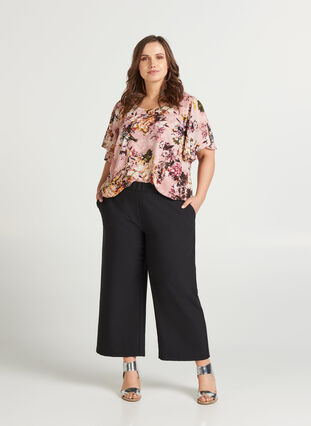 Culotte broek met elastiek, Black, Model image number 1