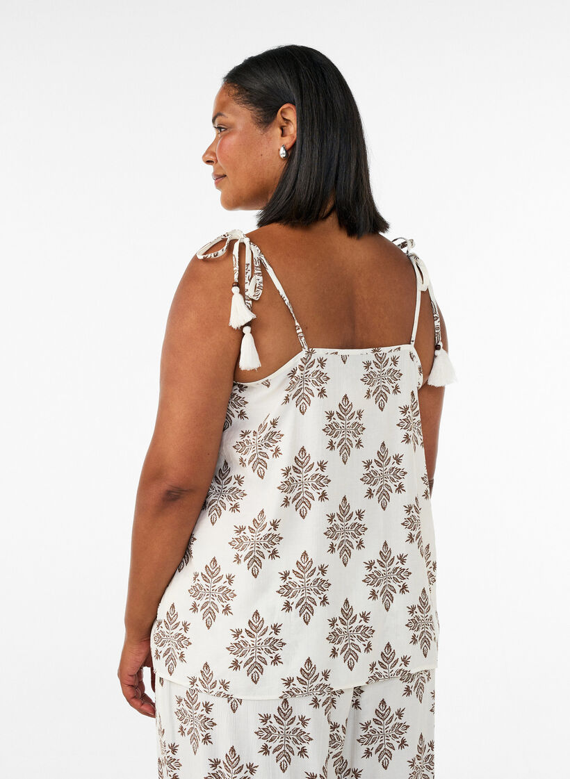Top met patroon en strikbandjes, Vanille, Model image number 2