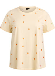 T-shirt in biologisch katoen met geborduurde motieven, Geel