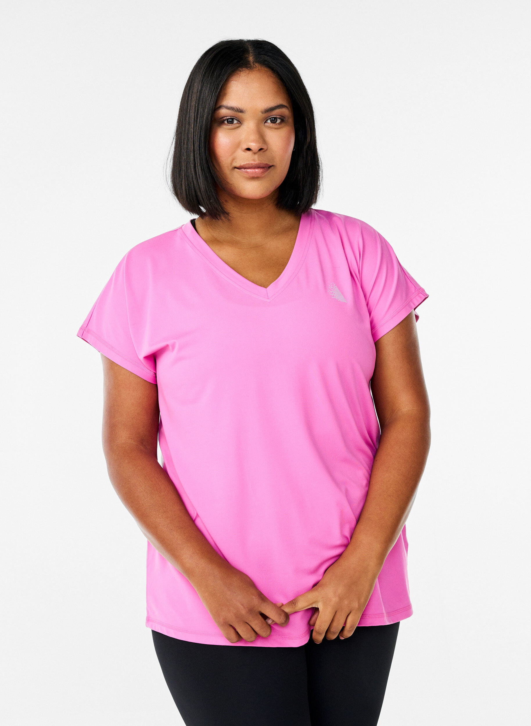 Losvallend sport T-shirt met V-hals, Roze, Model