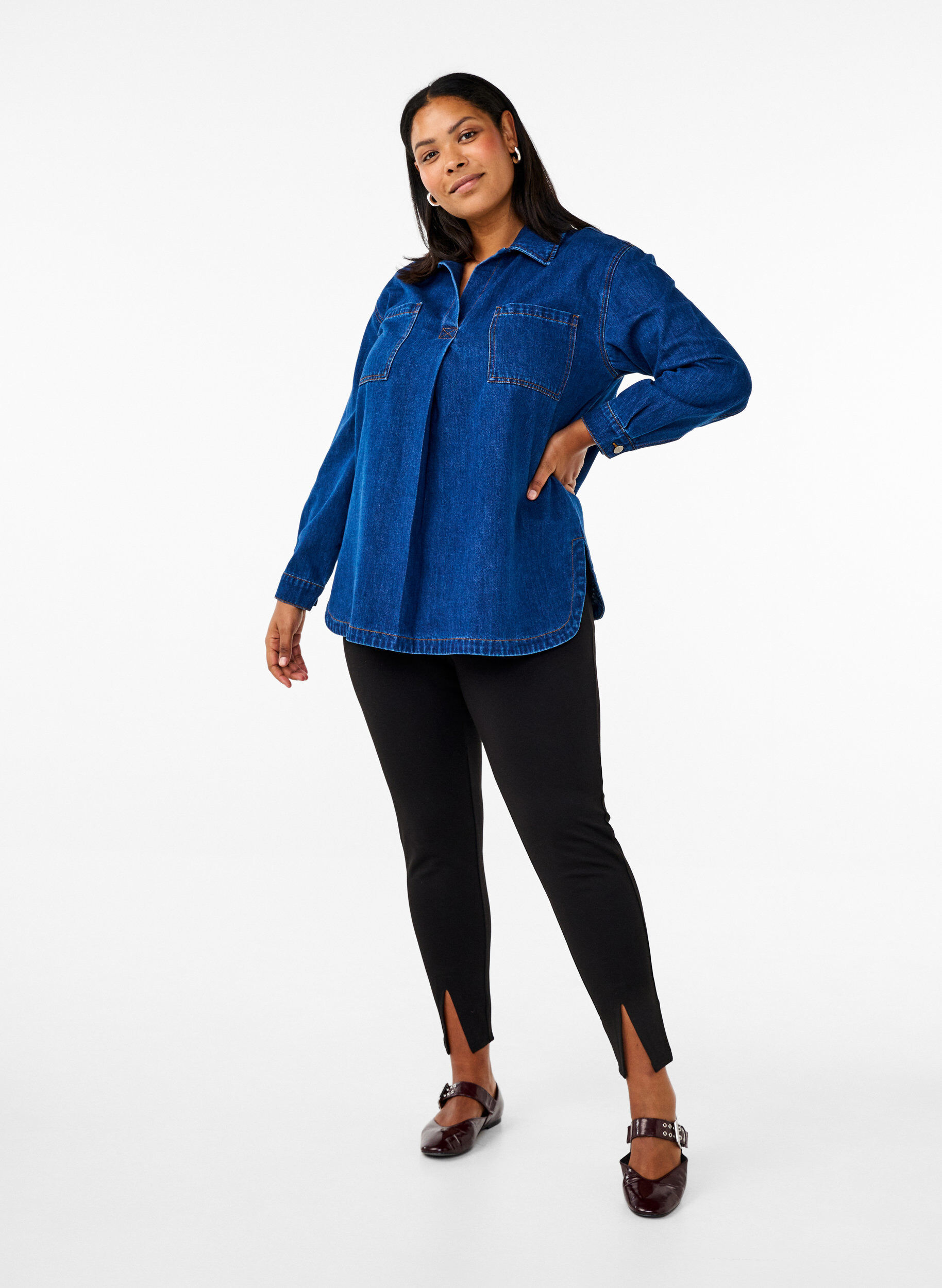 Zizzi Viscose leggings met knopdetails, Zwart, Model image number 0