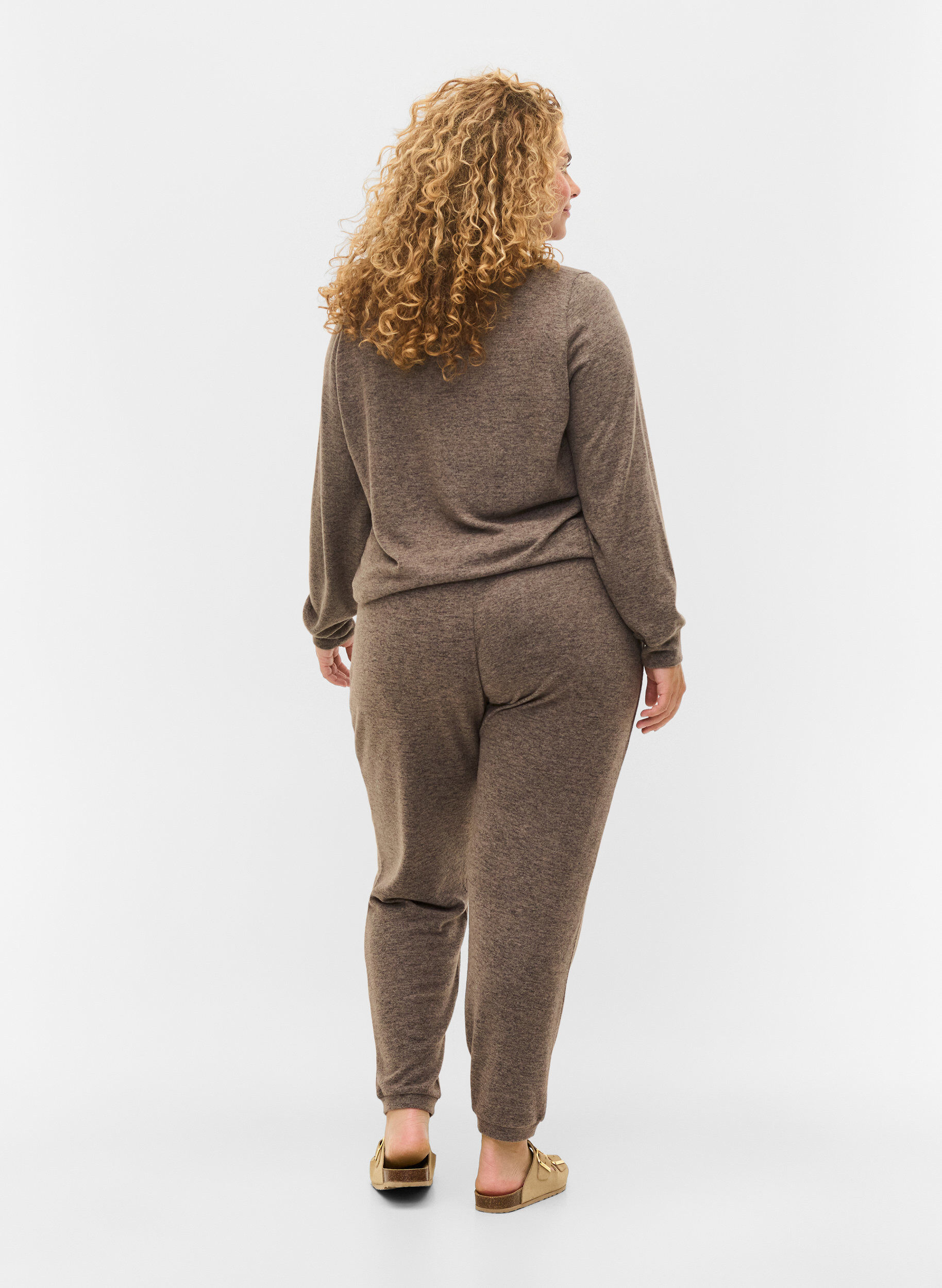 Zizzi Losse broek in viscosemix, Falcon Melange, Model image number 1