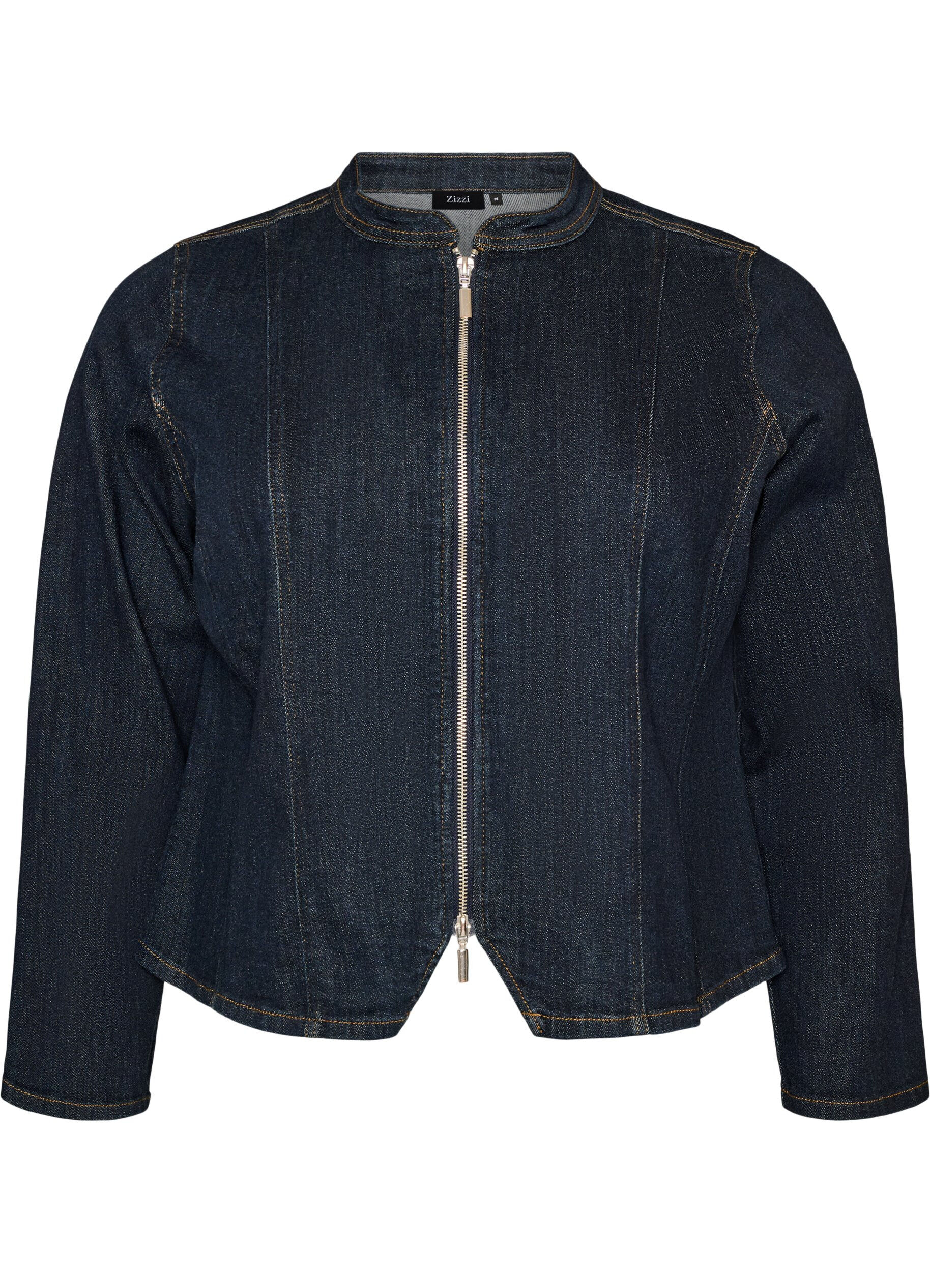ZizziStrakzittend spijkerjack met ritssluiting, Blauw, Packshot image number 0