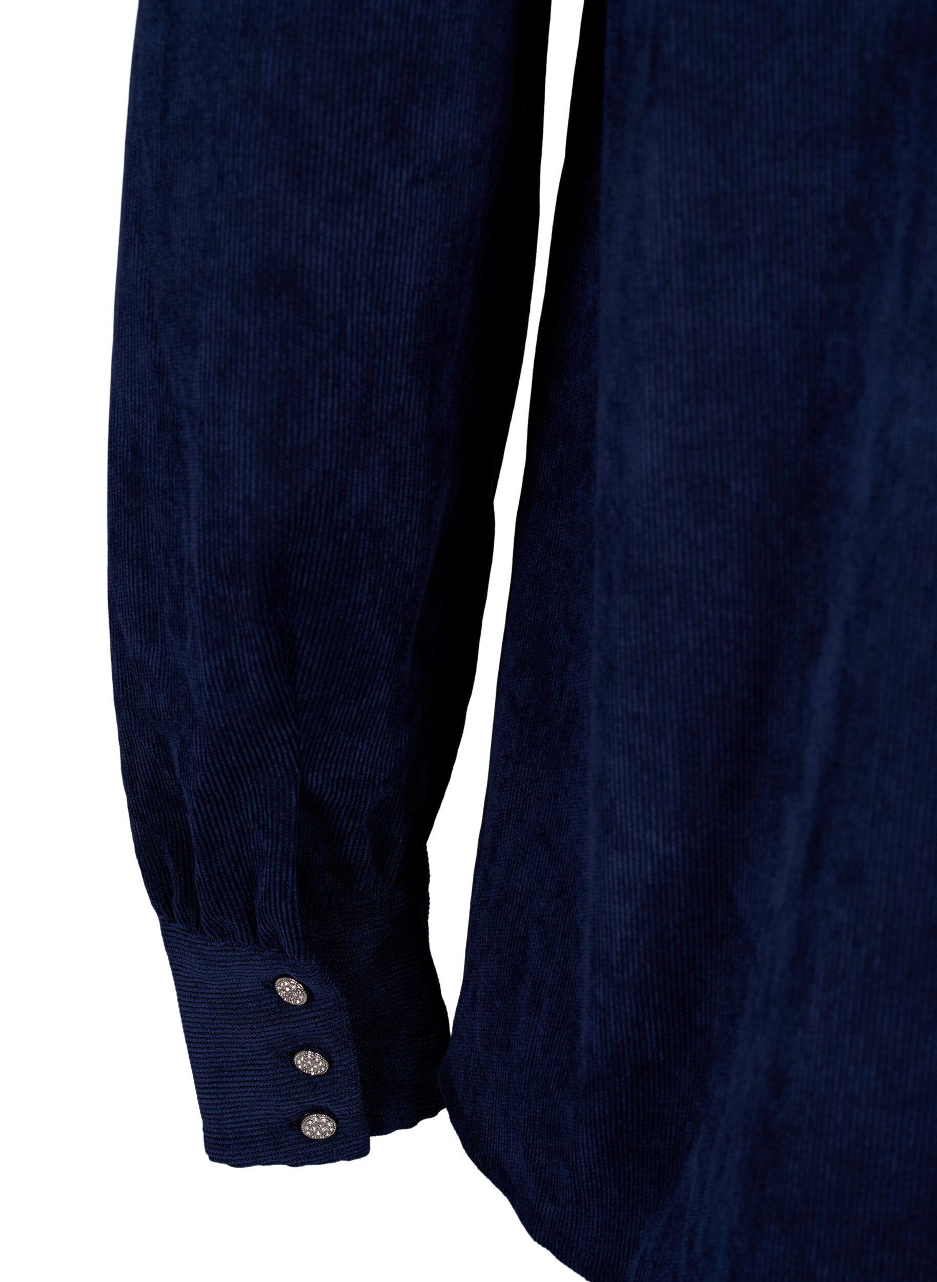 Zizzi Fluwelen overhemd met strasknopen, Medieval Blue, Packshot image number 3