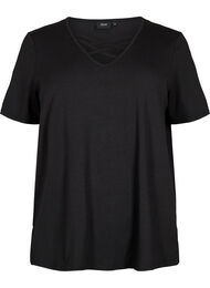 T-shirt met v-hals en kruisdetail, Black