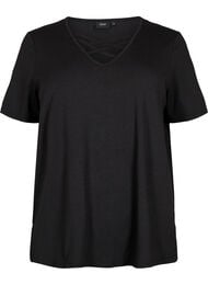 T-shirt met v-hals en kruisdetail, Black
