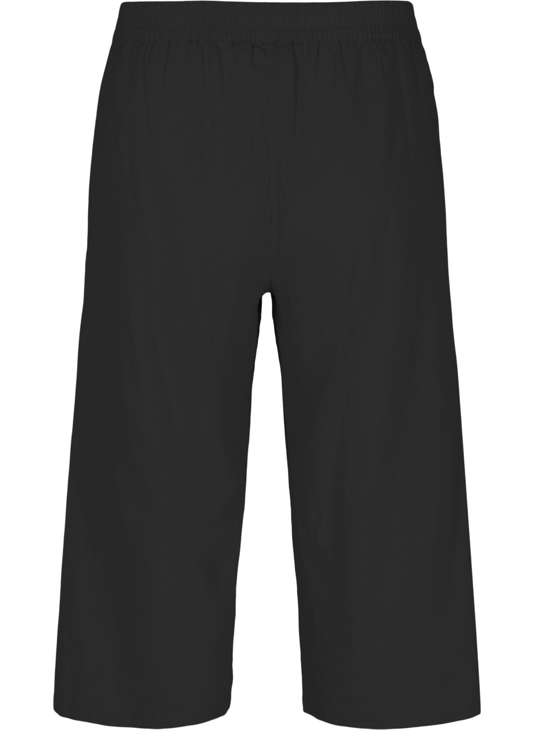 Zizzi 7/8 broek in katoenmix met linnen, Black, Packshot image number 1