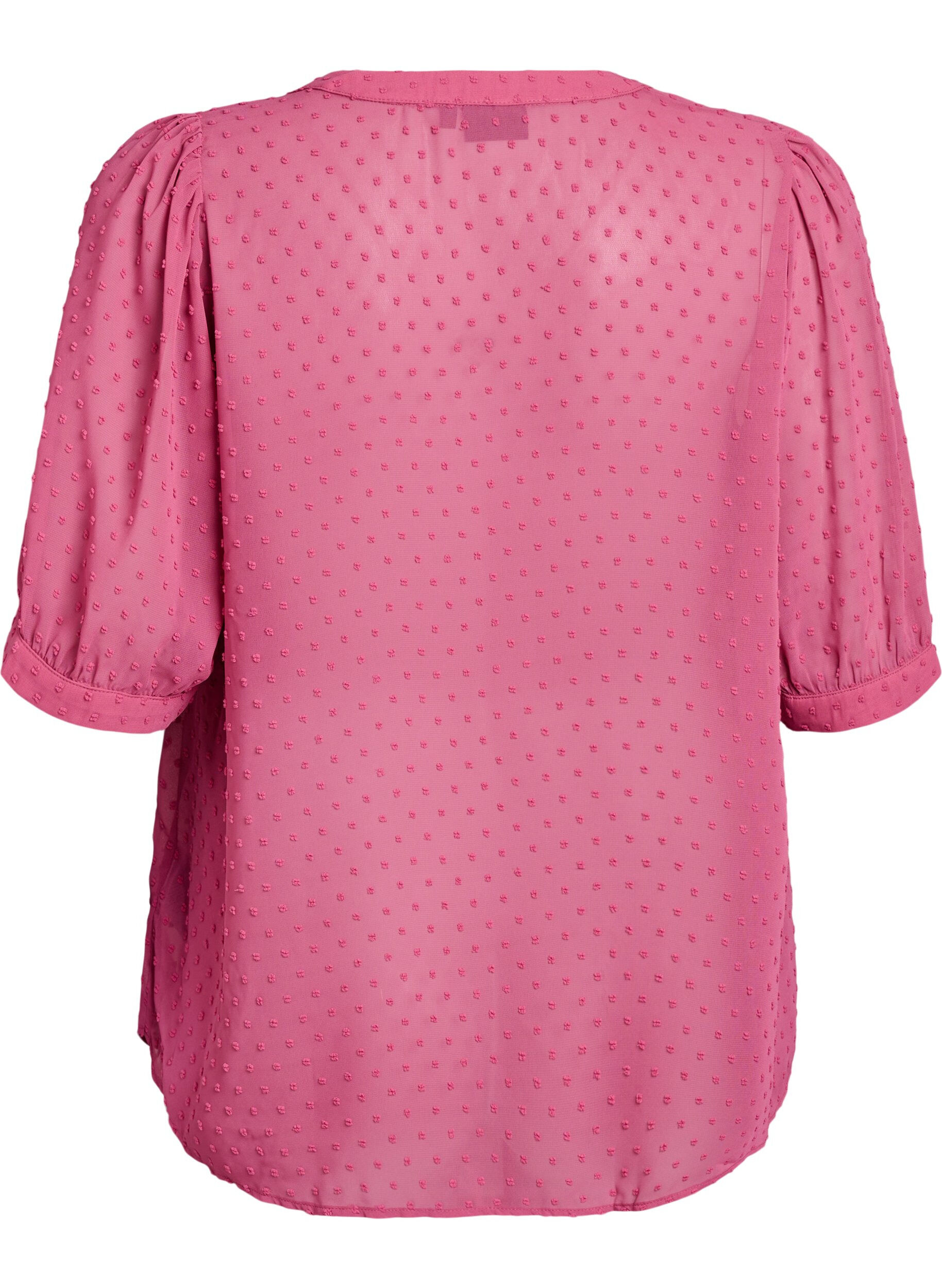 Zizzi Blouse met korte mouwen en een gestippelde textuur, Roze, Packshot image number 1