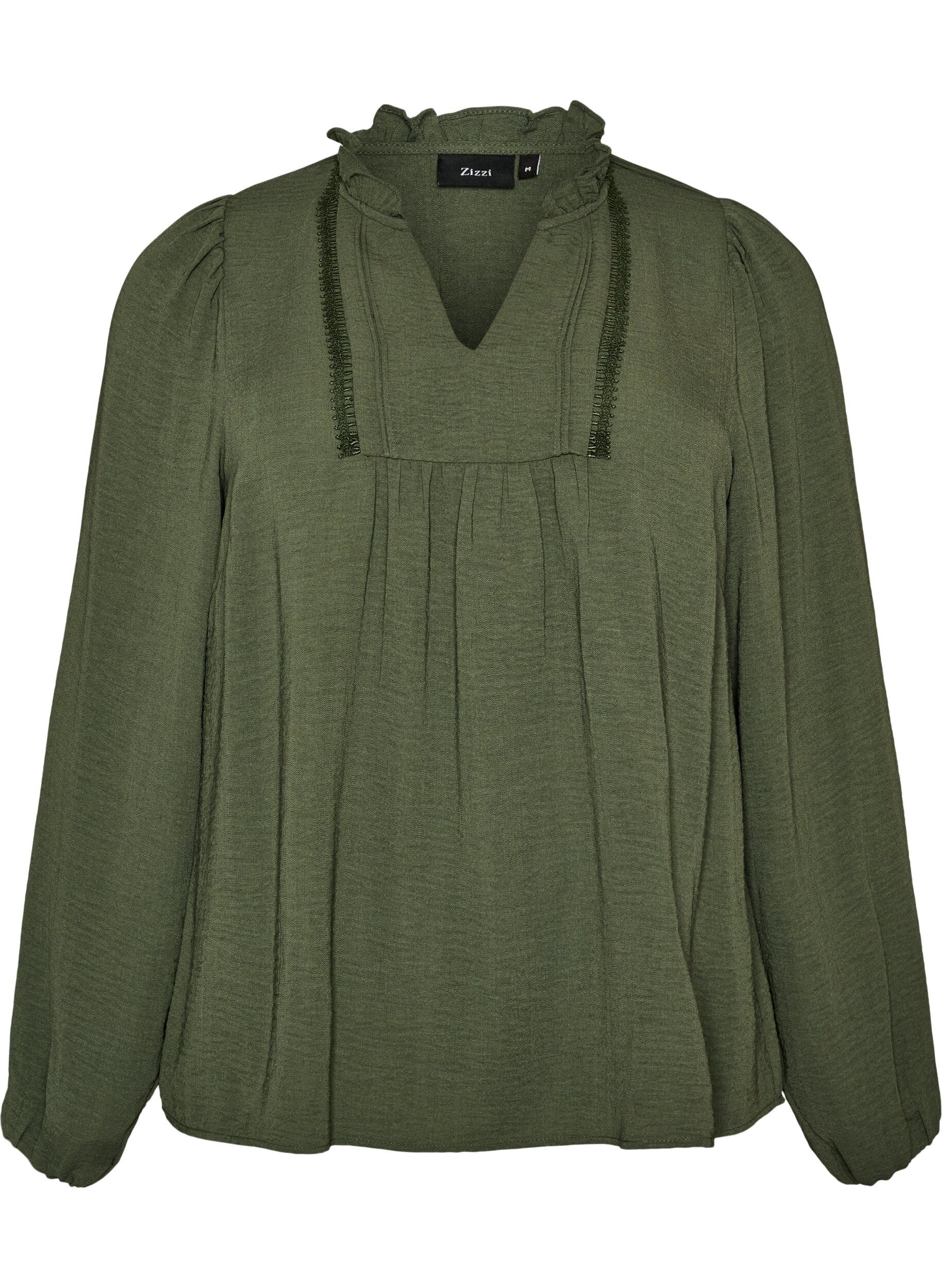 Blouse met V-hals en gehaakte sierband