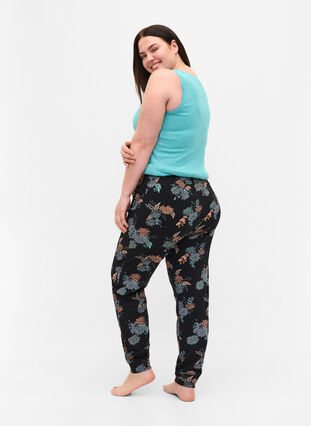 Katoenen pyjama broek met bloemenprint, Black Flower AOP, Model image number 0
