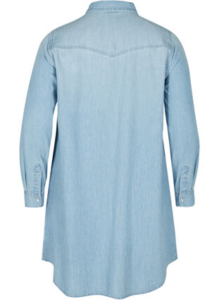 Lange denim blouse in katoen, Light blue denim, Packshot image number 1