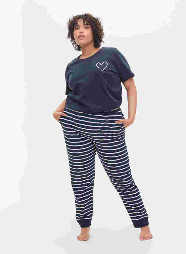 Pyjama T-shirt in katoen met korte mouwen, Navy Blazer w. Heart, Model image number 2