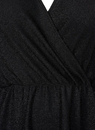 Glitterjurk met wikkel look en lange mouwen, Black Black, Packshot image number 2