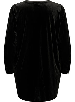  Velour jurk met lange mouwen en V-hals, Black, Packshot image number 1