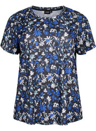 FLASH - T-shirt met bloemenprint, Black Blue Green AOP