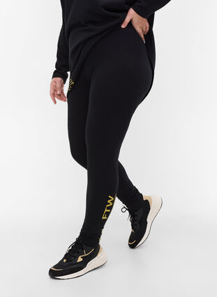 Katoenen legging met printdetails, Black, Model image number 3