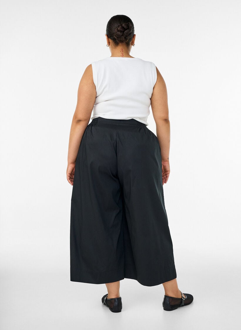 Culottes met een elastische tailleband en wijde pijpen, Zwart, Model image number 1
