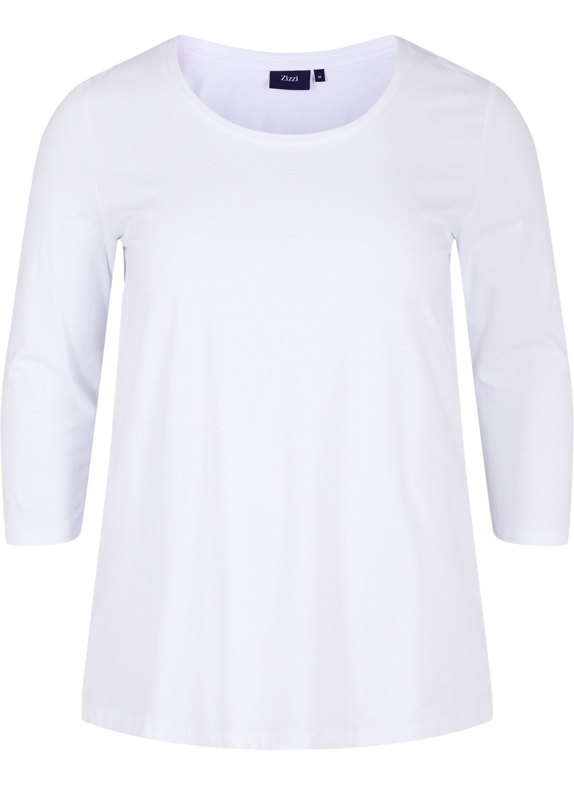 Zizzi Basic t-shirt met driekwartsmouwen, Bright White, Packshot image number 0