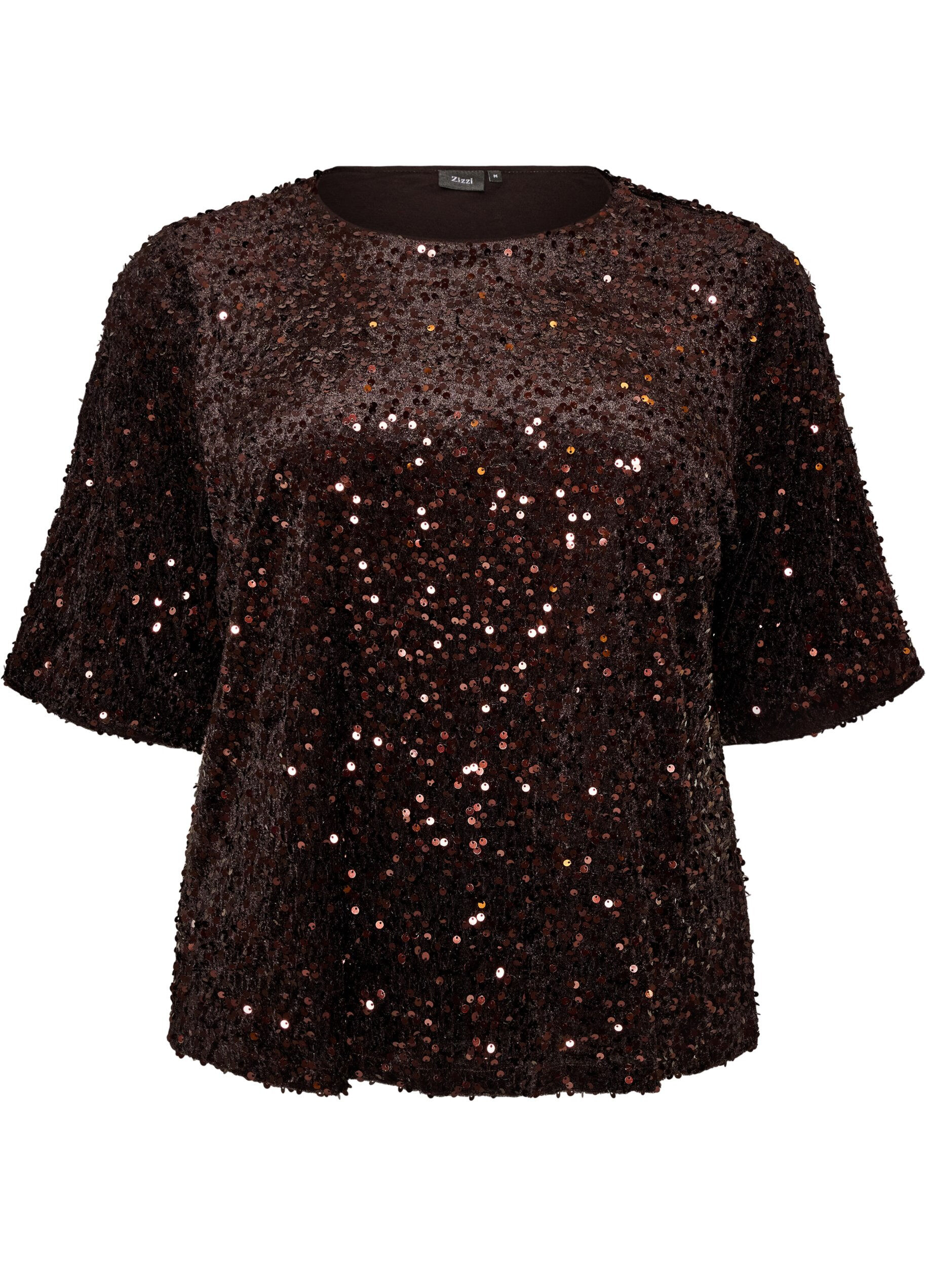 Paillettenblouse met mouwen tot de elleboog