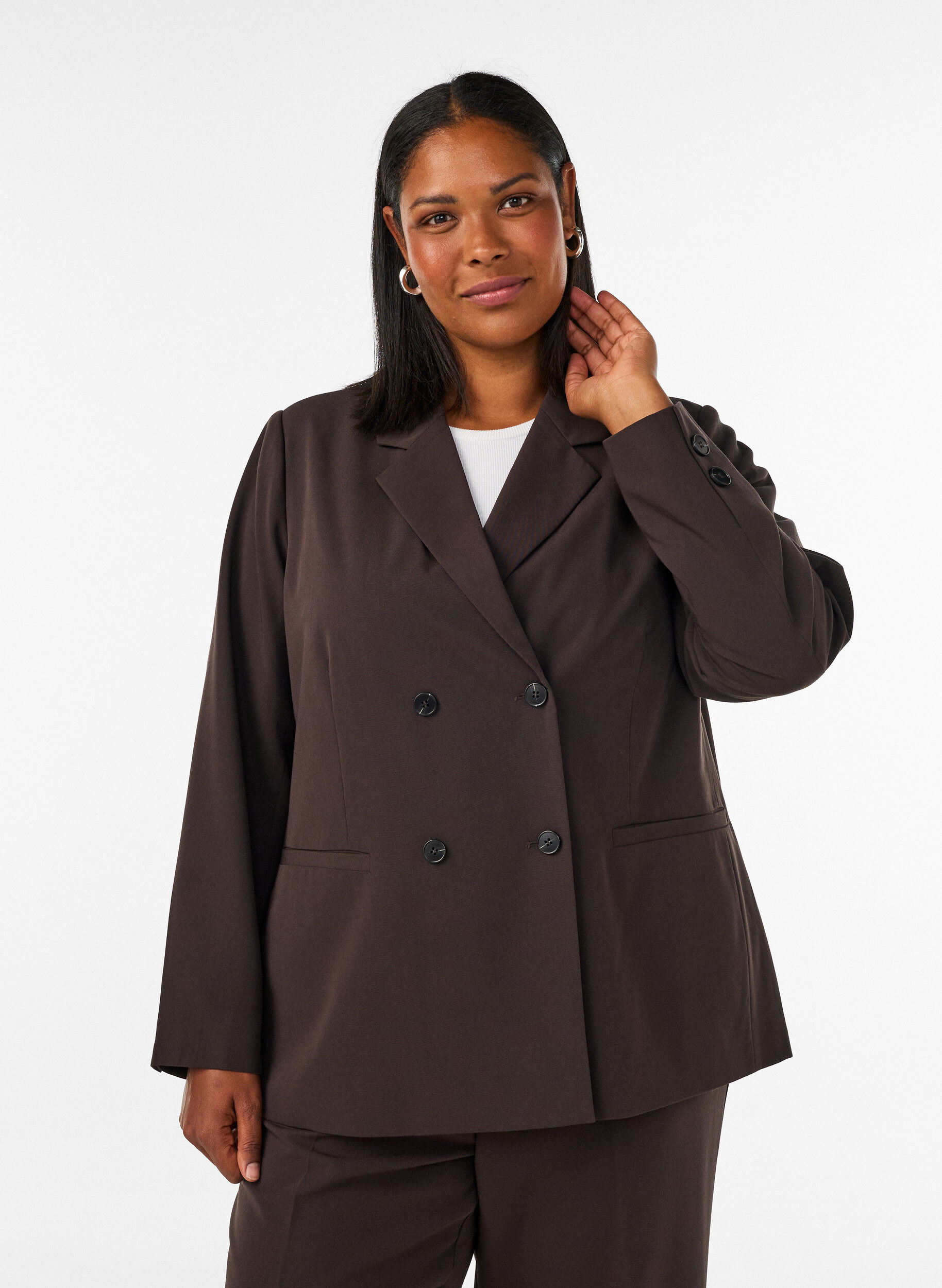 ZizziDouble-breasted blazer met een losse pasvorm, Bruin, Model image number 0