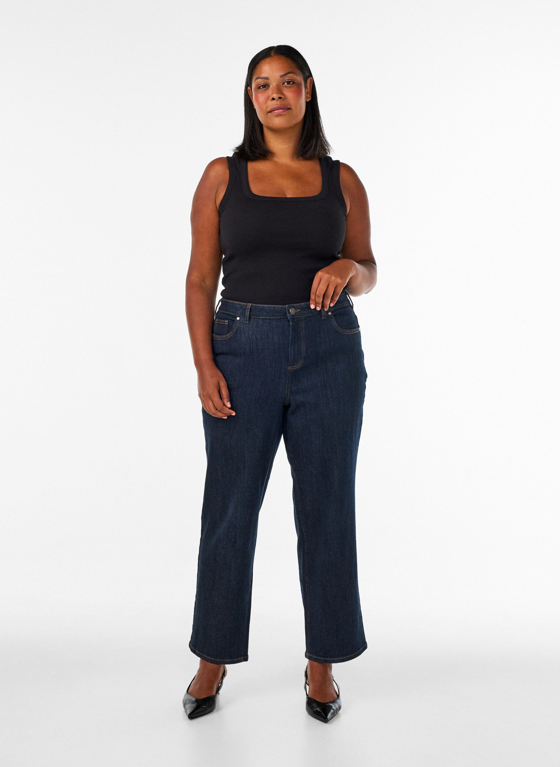 ZizziRib top with square neckline, Black, Model image number 1