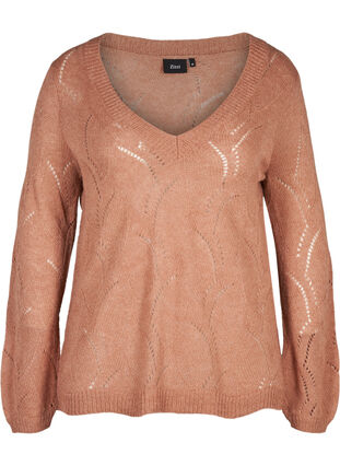 Gebreide blouse met patroon en wol, Burlwood mel, Packshot image number 0