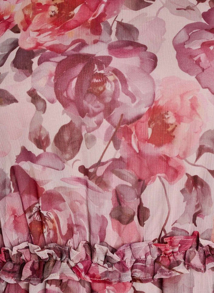 Midi-jurk met bloemenprint met ruches en doorschijnende mouwen, Roze, Packshot image number 2