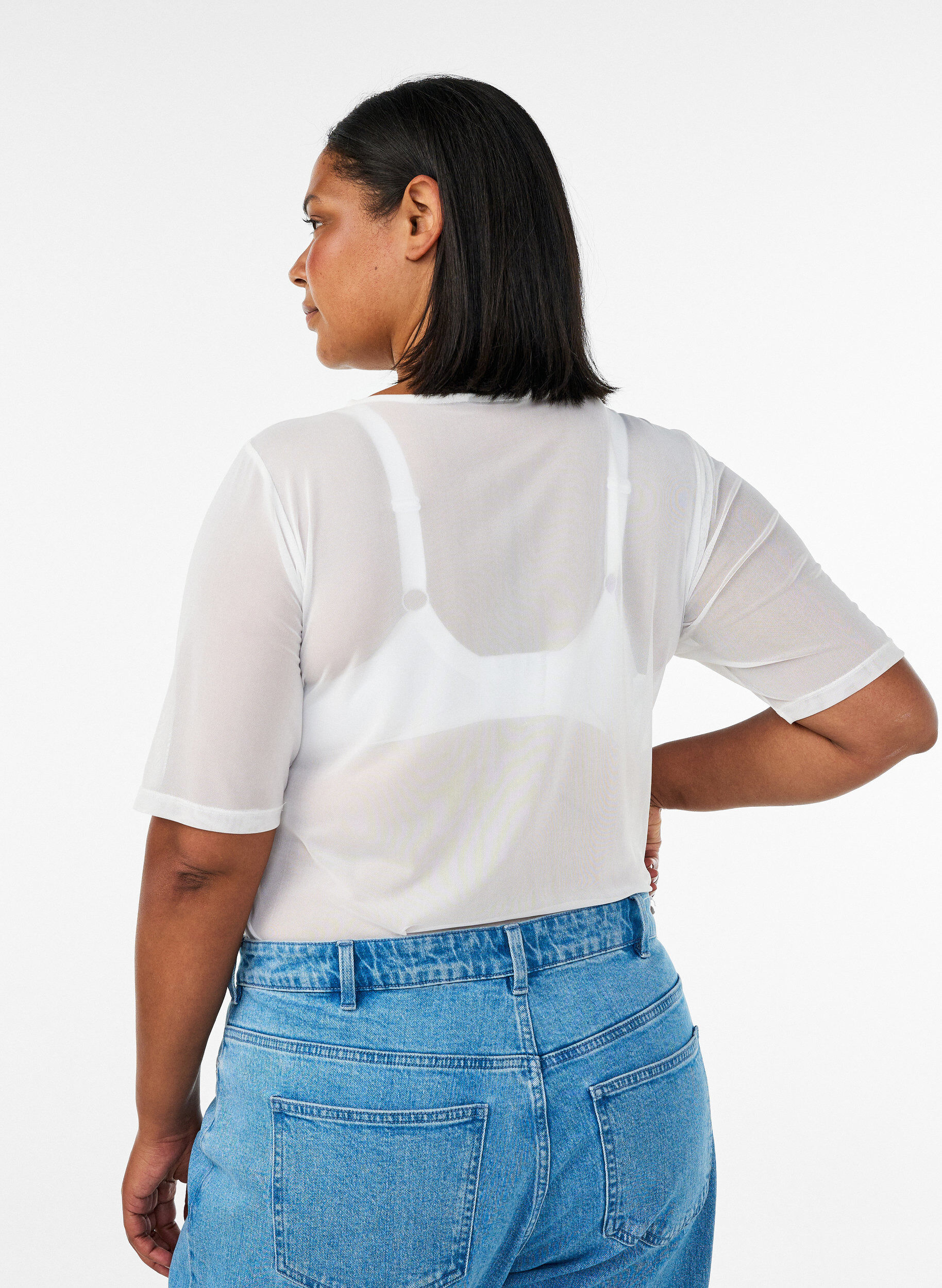 ZizziMesh top met korte mouwen en ronde hals, Vanille, Model image number 2