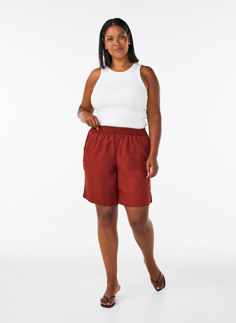 Korte broek met zakken en hoge taille, Rood, Model image number 1