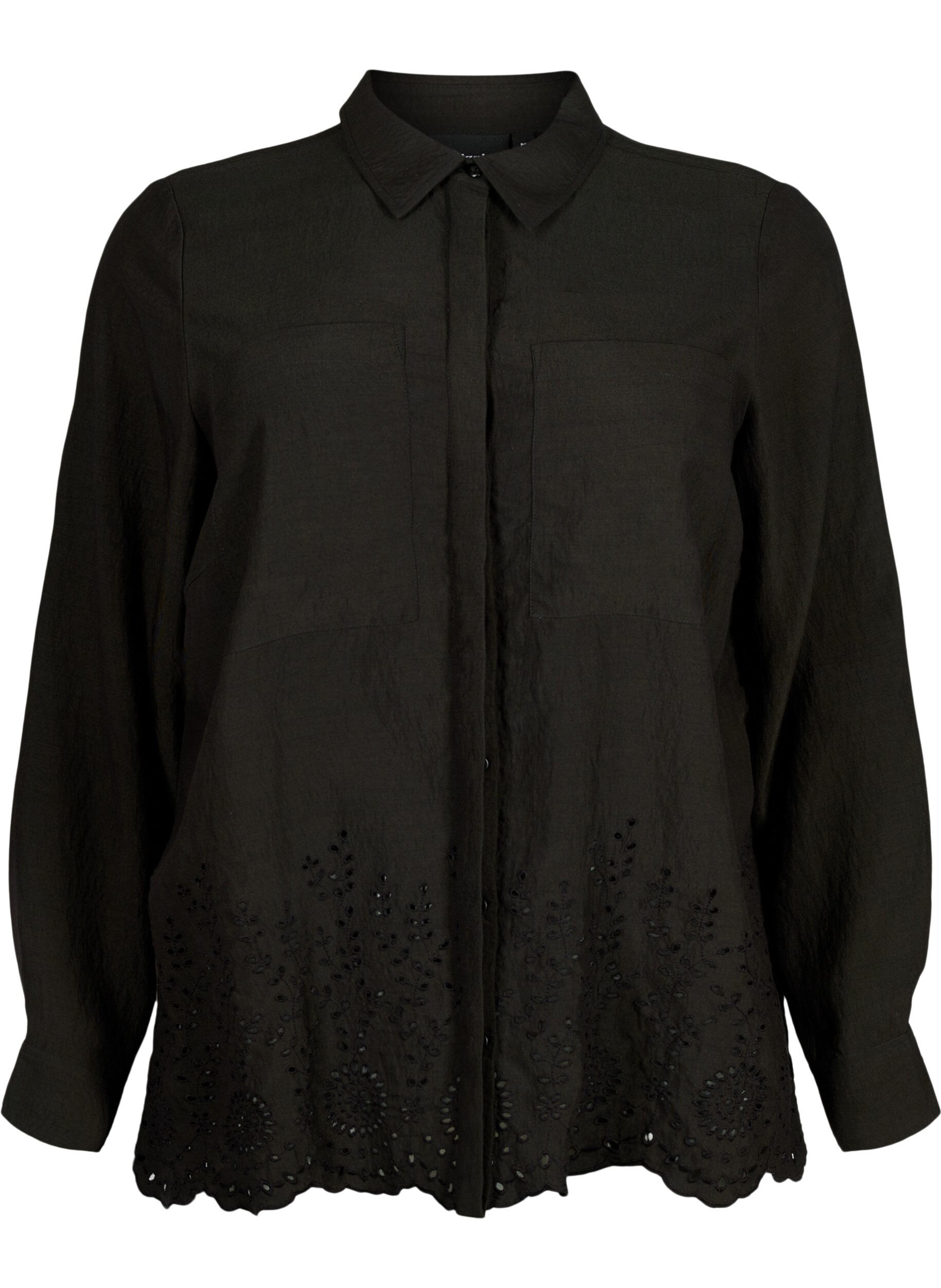 Zizzi Viscose overhemd met broderie anglaise, Black, Packshot image number 0