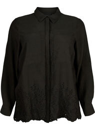Viscose overhemd met broderie anglaise, Black