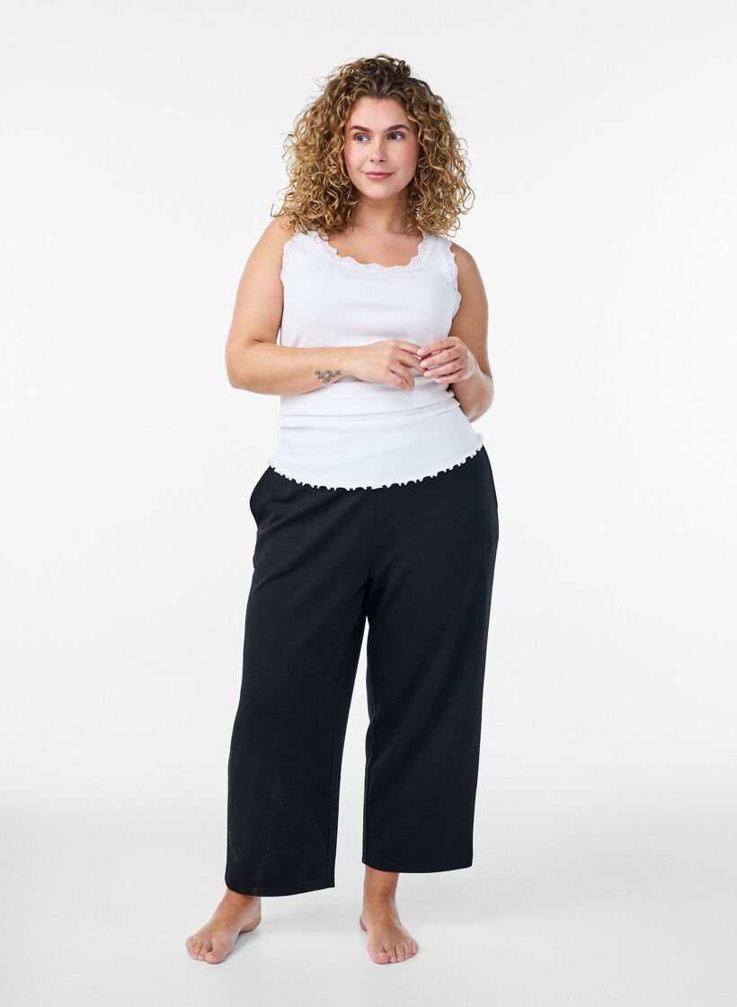 Tanktop met kant en broderie anglaise, Wit, Model image number 1