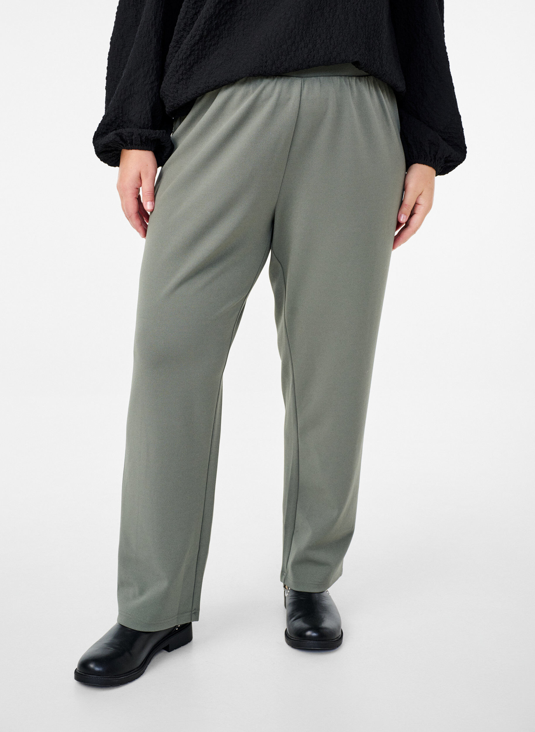 Zizzi FLASH - Broek met rechte pasvorm, Grijs, Model image number 2