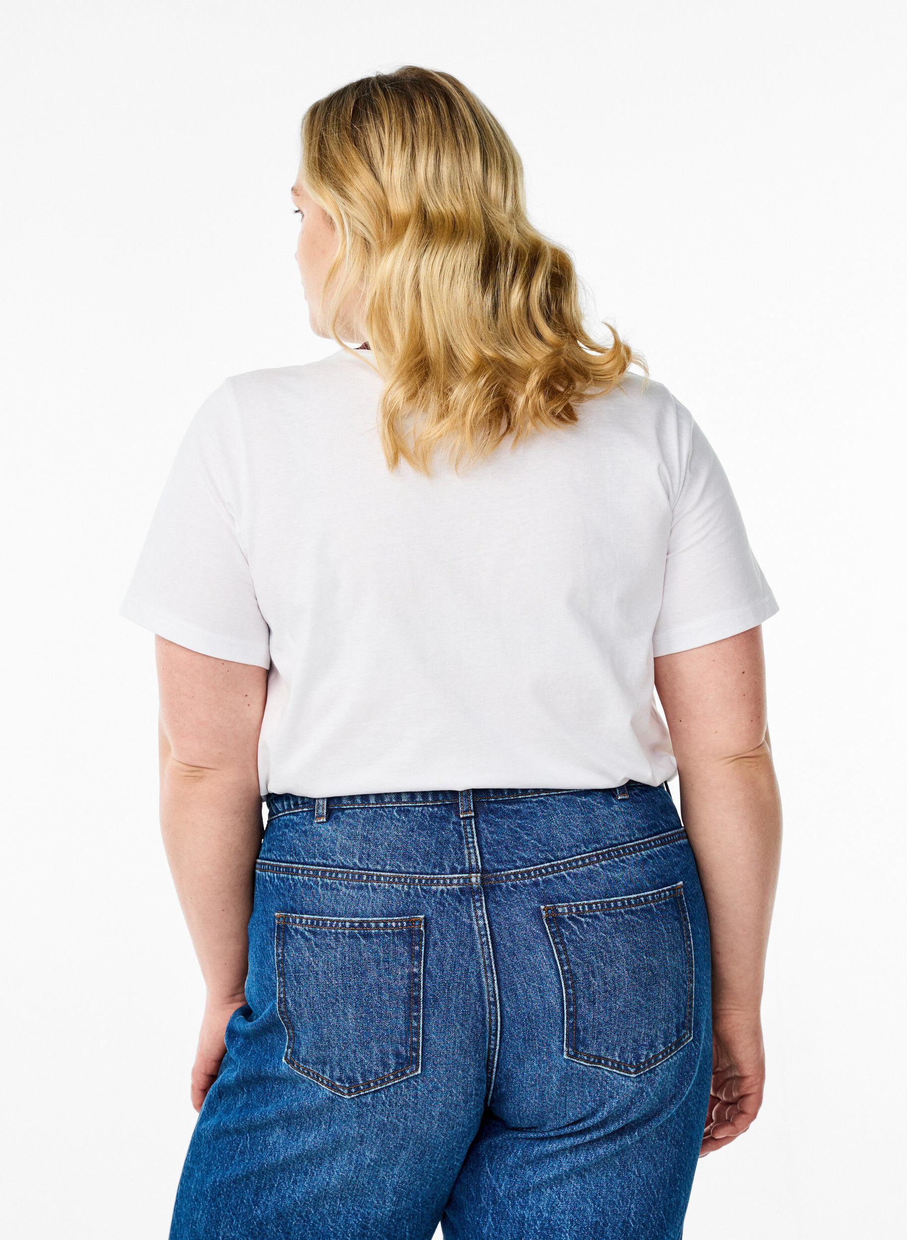 Zizzi T-shirt met tekst en contrasterende rand, Wit, Model image number 2