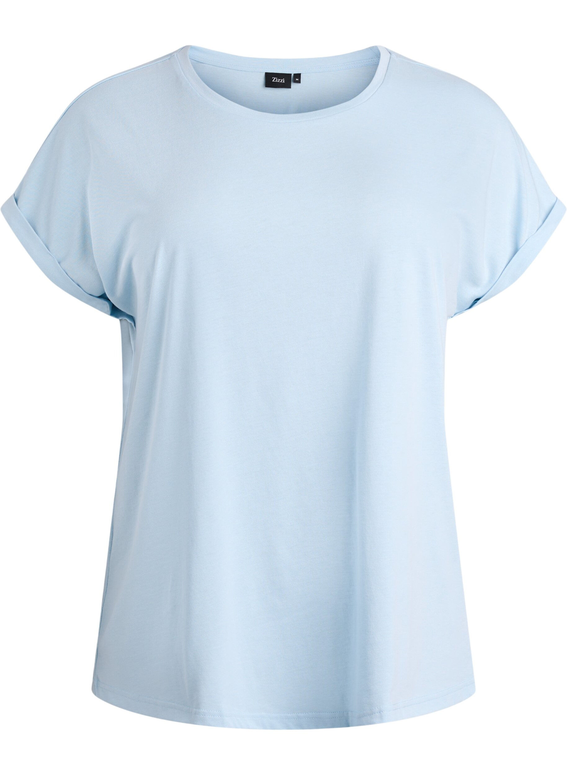 Zizzi T-shirt met korte mouwen van katoenmix, Blauw, Packshot image number 0