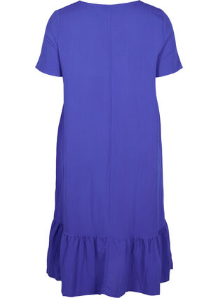 Viscose jurk met korte mouwen en v-hals, Dazzling Blue, Packshot image number 1