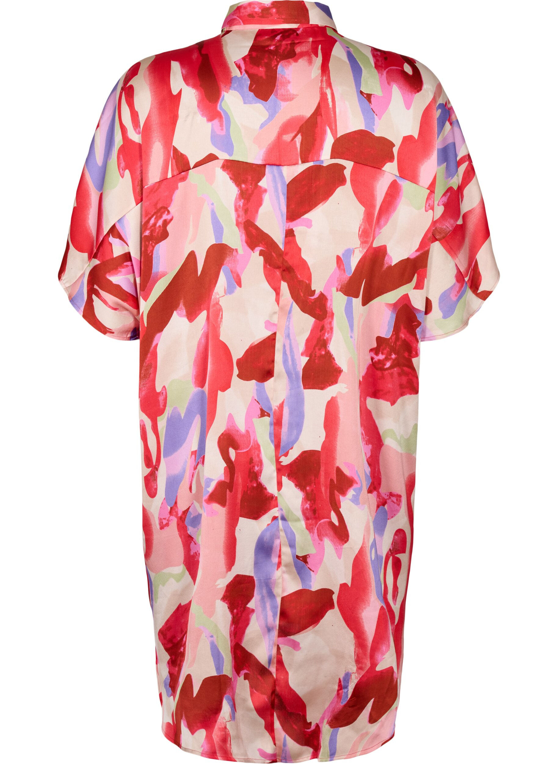 Zizzi Lange satijnen blouse met print, Geranium Graphic AOP, Packshot image number 1