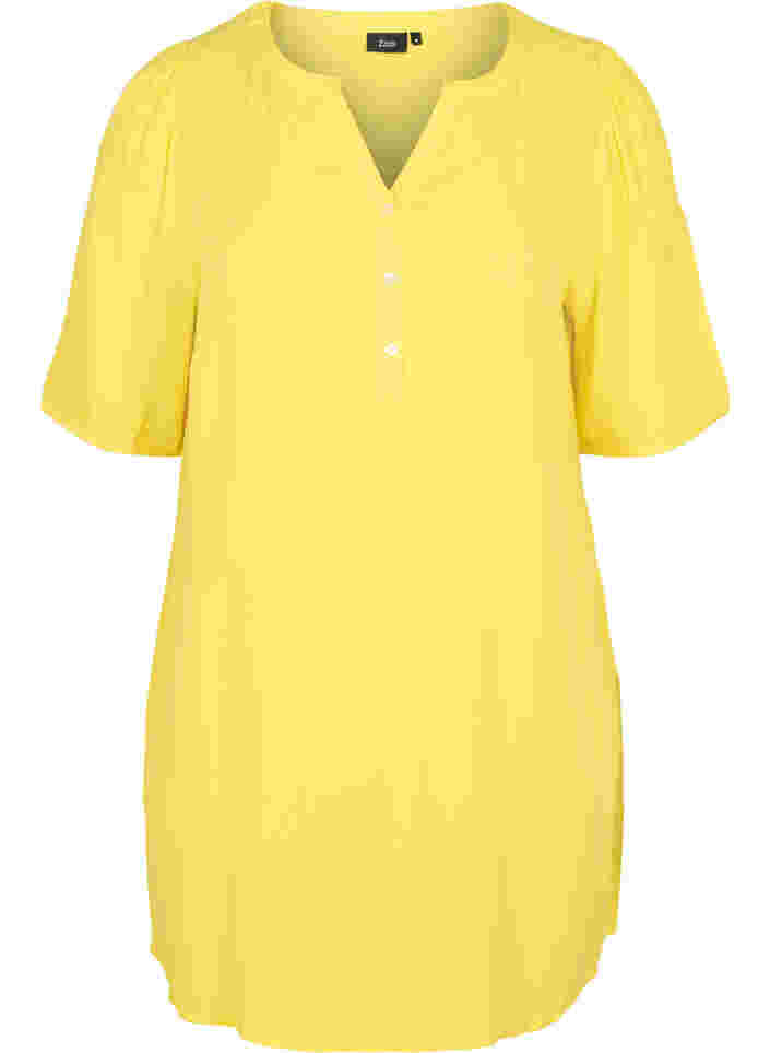 Viscose tuniek met v-hals en knoopjes, Primrose Yellow, Packshot image number 0