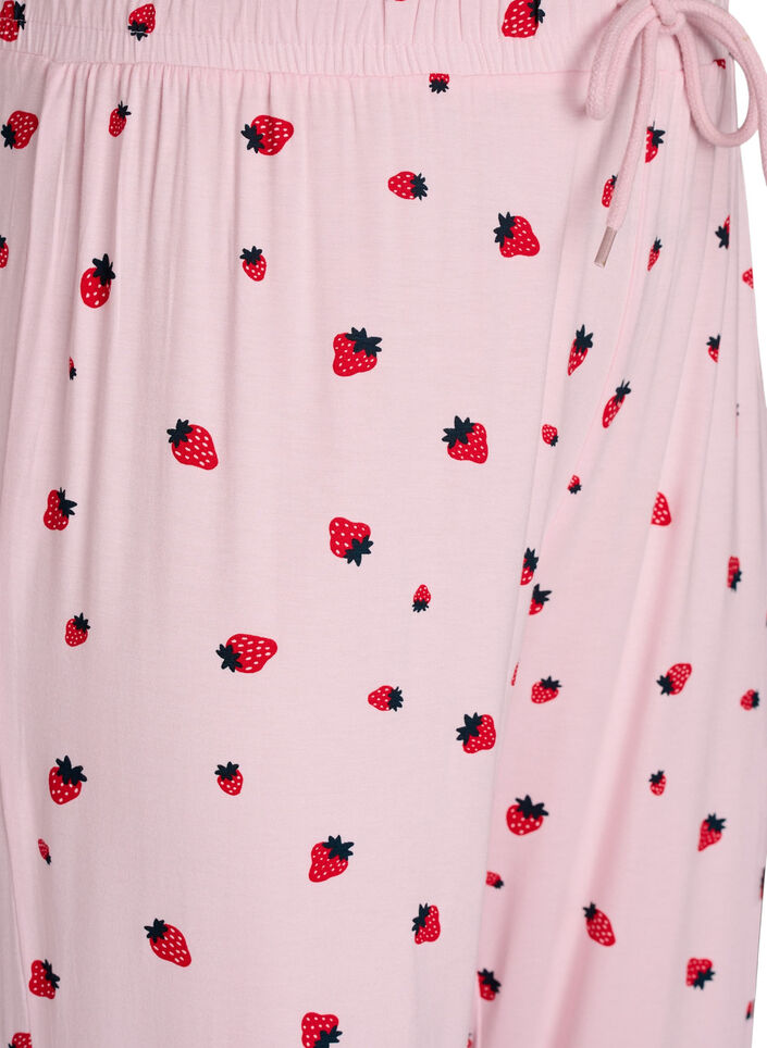 Pyjamabroek in zachte jersey met hoge taille en fruitprint, Roze, Packshot image number 2