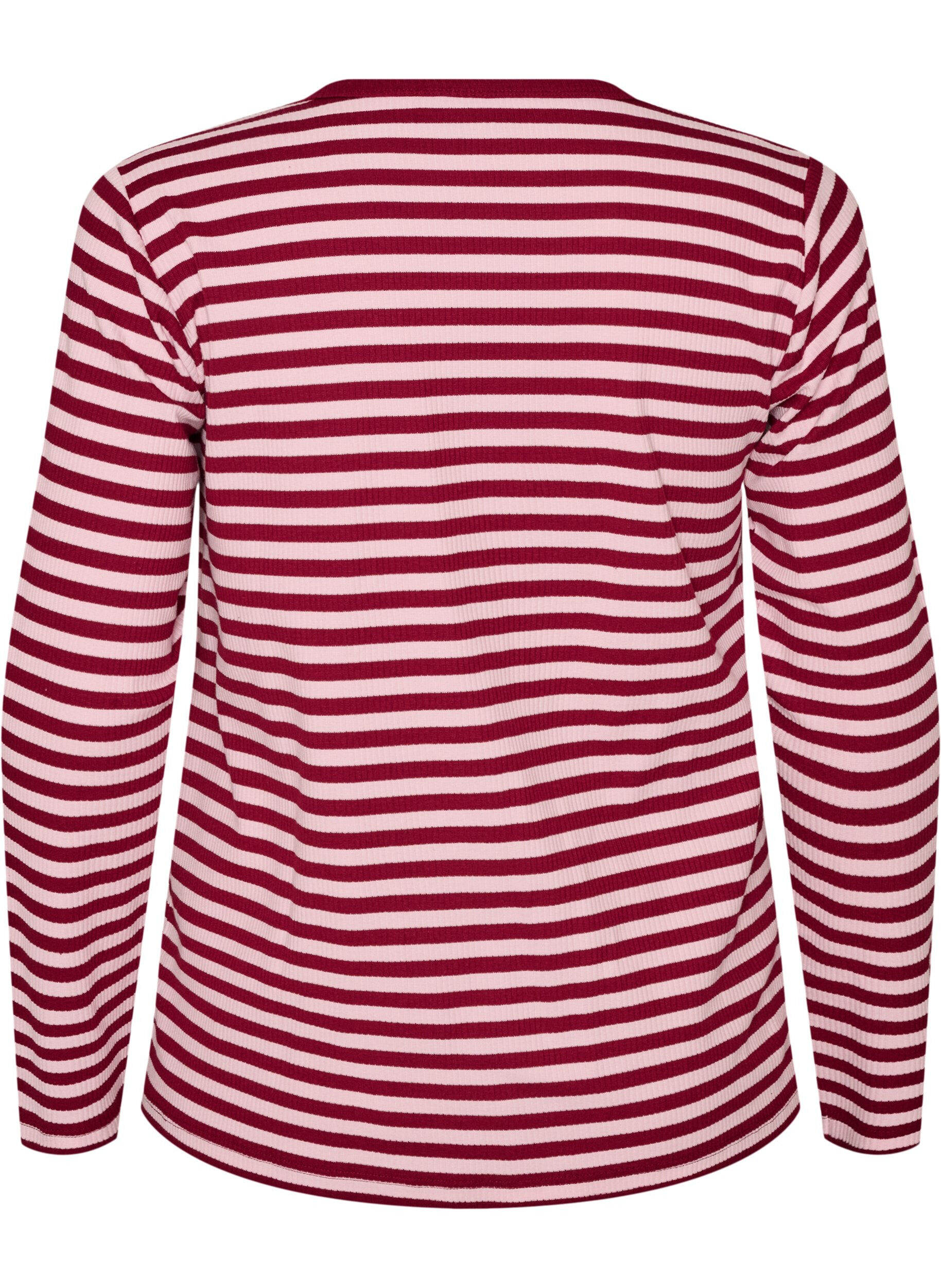 ZizziGestreepte blouse met lange mouwen, Roze, Packshot image number 1
