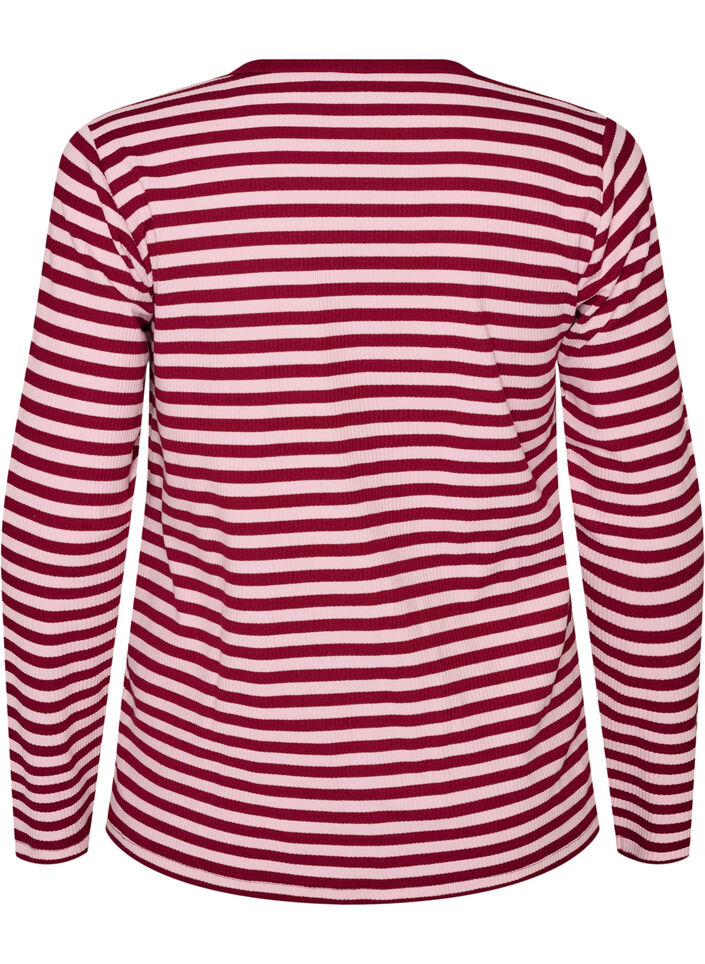 Gestreepte blouse met lange mouwen, Roze, Packshot image number 1