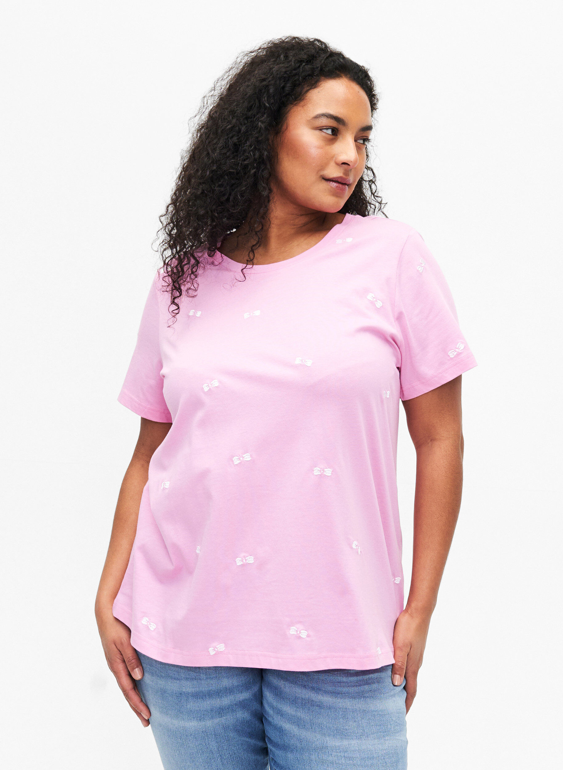 Zizzi T-shirt van biologisch katoen met strikjes, Roseb. W. Bow Emb., Model image number 0