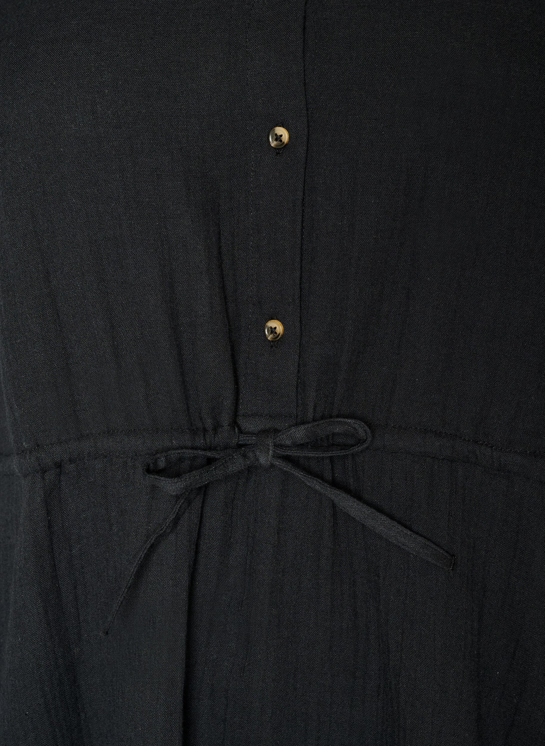 Zizzi Mouwloze katoenen mousseline jurk met strikkoord, Zwart, Packshot image number 2