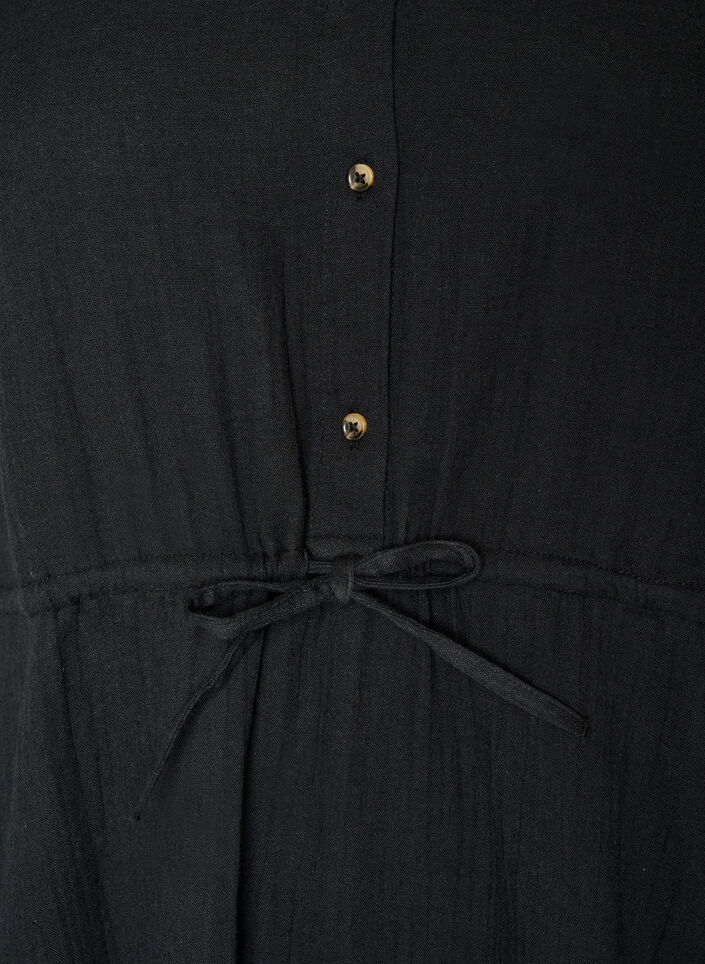 Mouwloze katoenen mousseline jurk met strikkoord, Zwart, Packshot image number 2