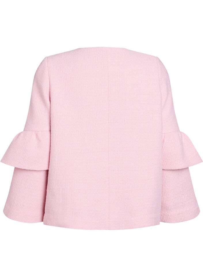 Boucl&eacute; jasje met ruchesdetails, Roze, Packshot image number 1